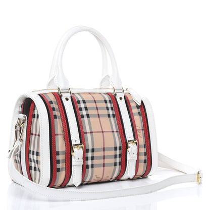Burberry Haymarket Check Medium Alchester Bowling Bag White Military Red 3 of 15