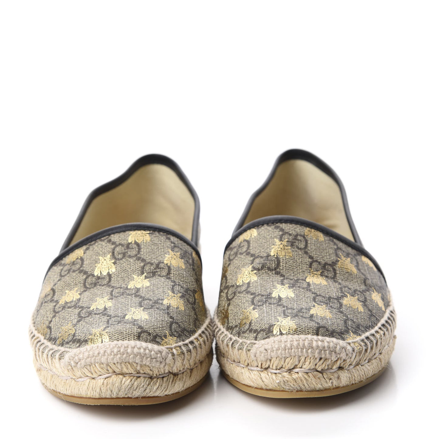 GG Supreme Monogram Bees Espadrille Flats 36.5 Beige Ebony Oro Black