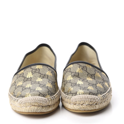 Gucci GG Supreme Monogram Bees Espadrille Flats 36.5 Beige Ebony Oro Black 2 of 11