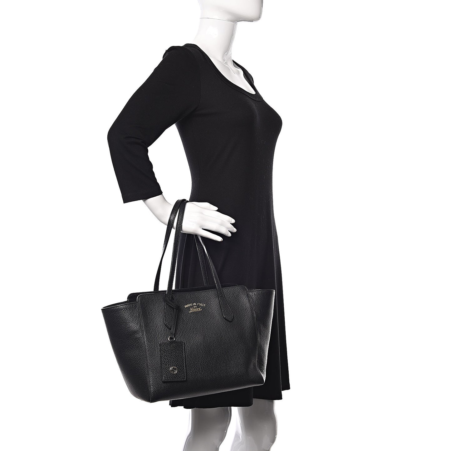 Pebbled Calfskin Small Swing Tote Black