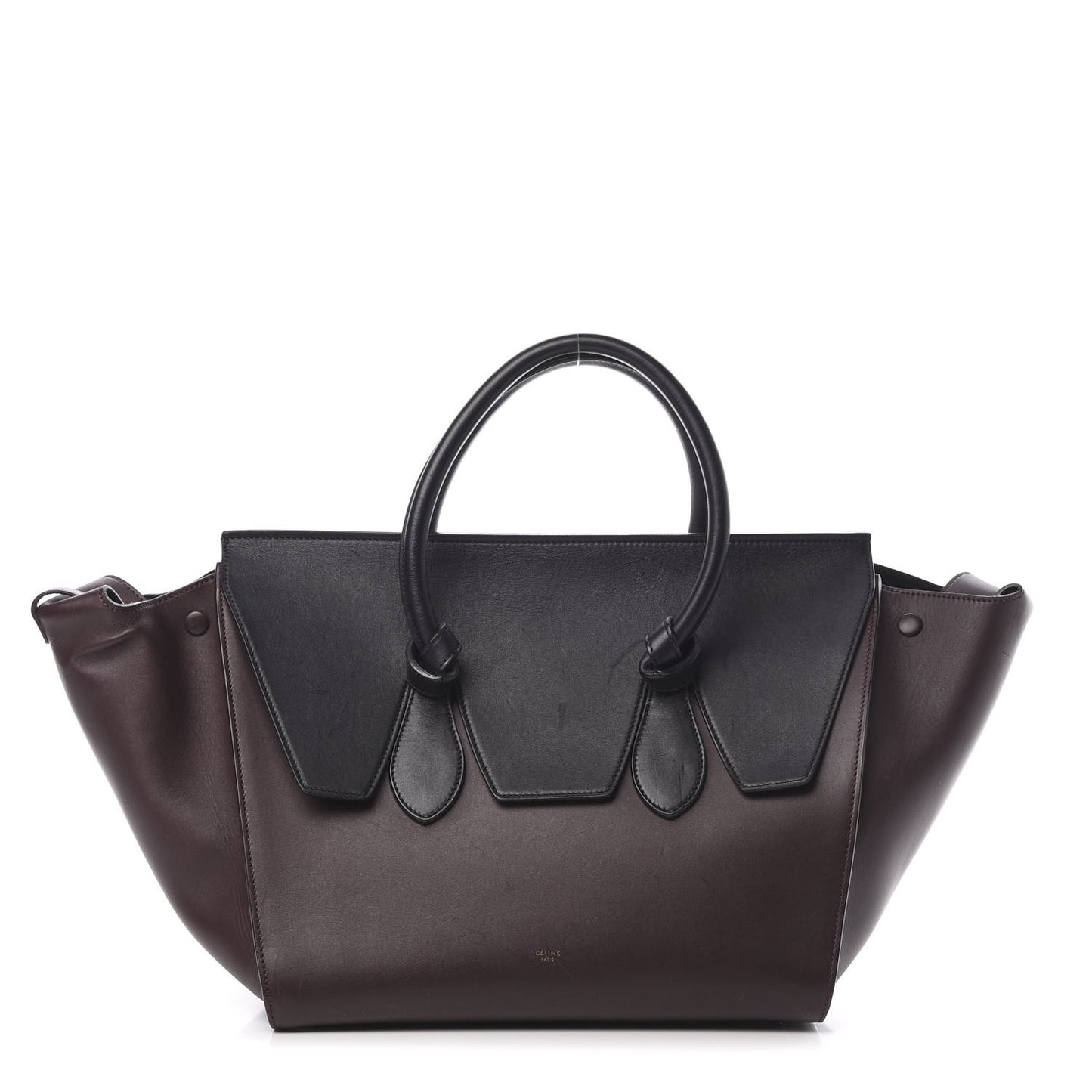 Smooth Calfskin Large Bi-Color Tie Knot Tote Black Burgundy