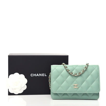 Chanel Lambskin Quilted Mini Wallet On Chain WOC Light Green 10 of 10