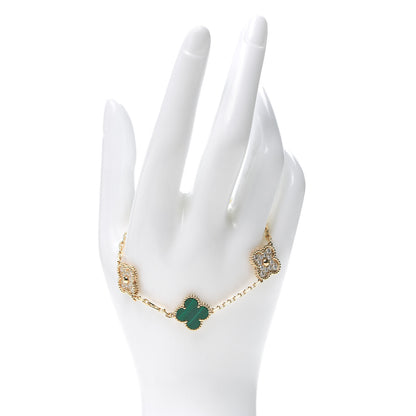 Van Cleef & Arpels 18K Yellow Gold Diamond Malachite 5 Motifs Vintage Alhambra Bracelet 2 of 9