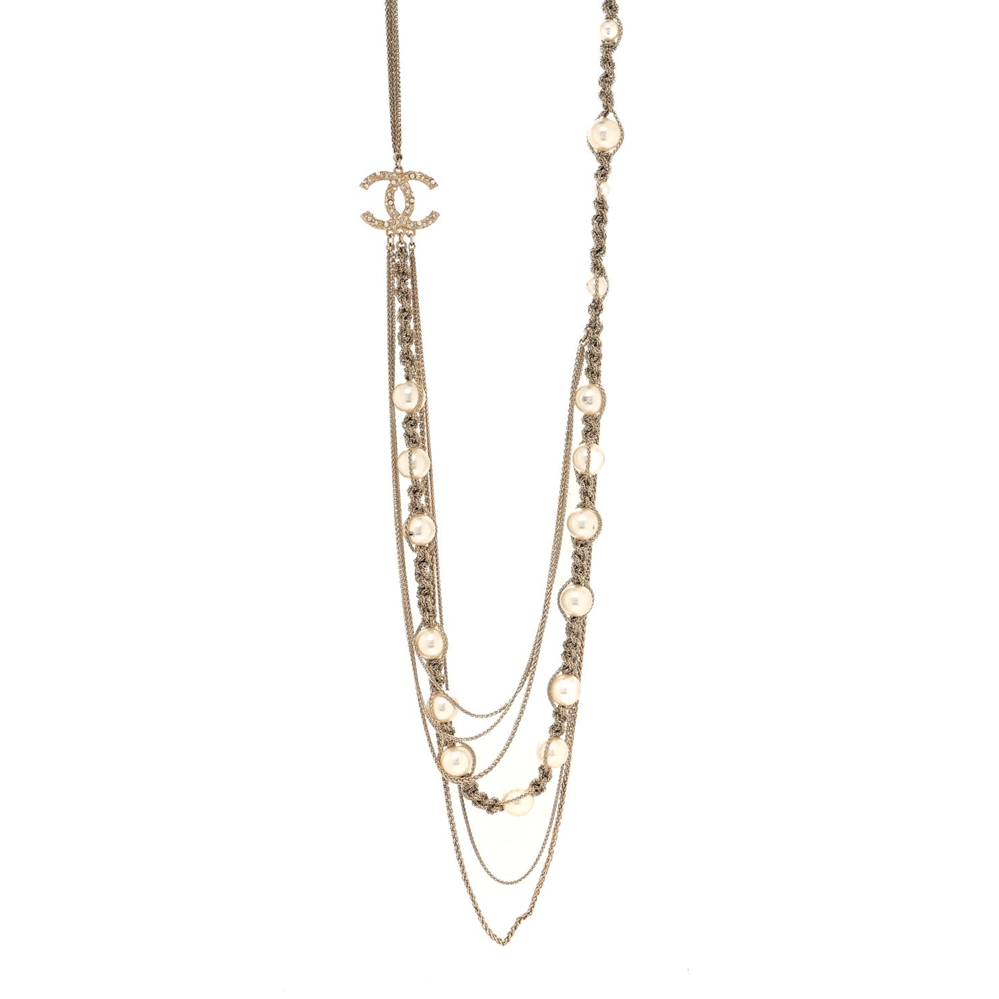 Pearl CC Chain Multi Strand Necklace Gold