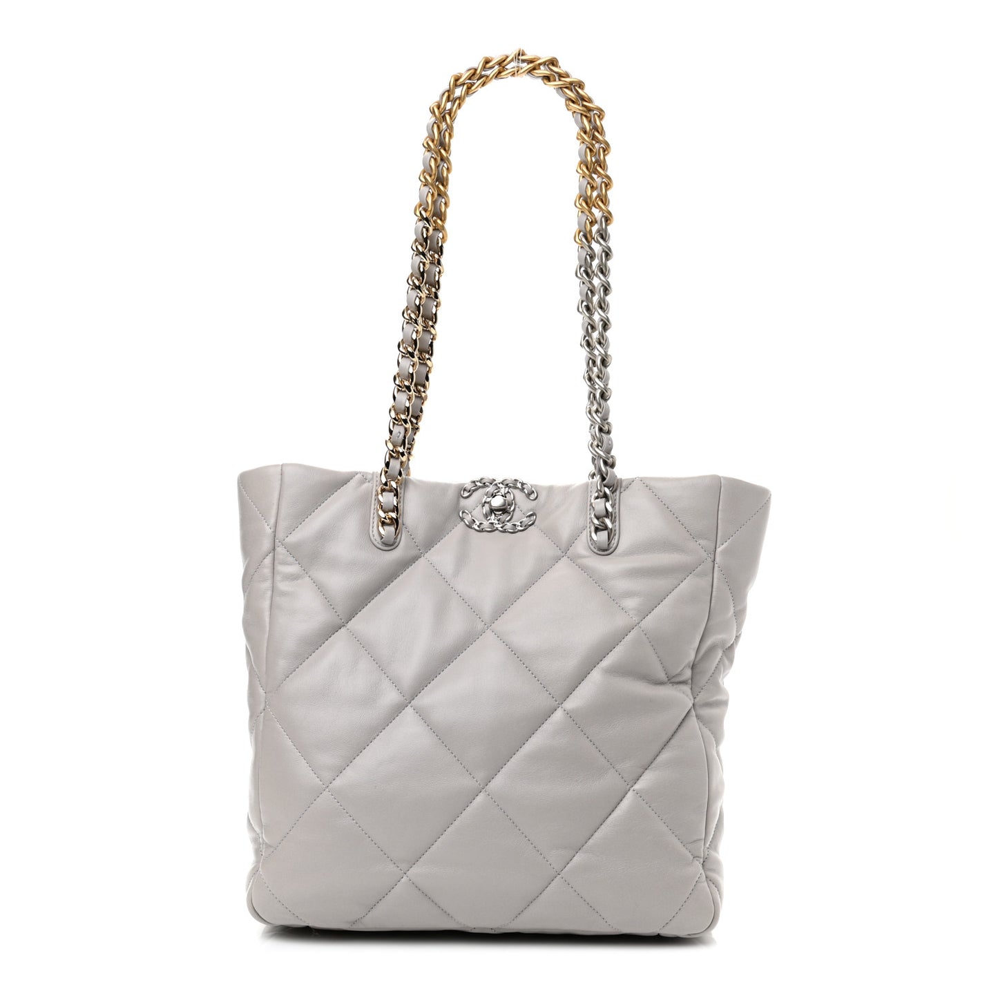 Lambskin Quilted Chanel 19 Shopping Bag Grey