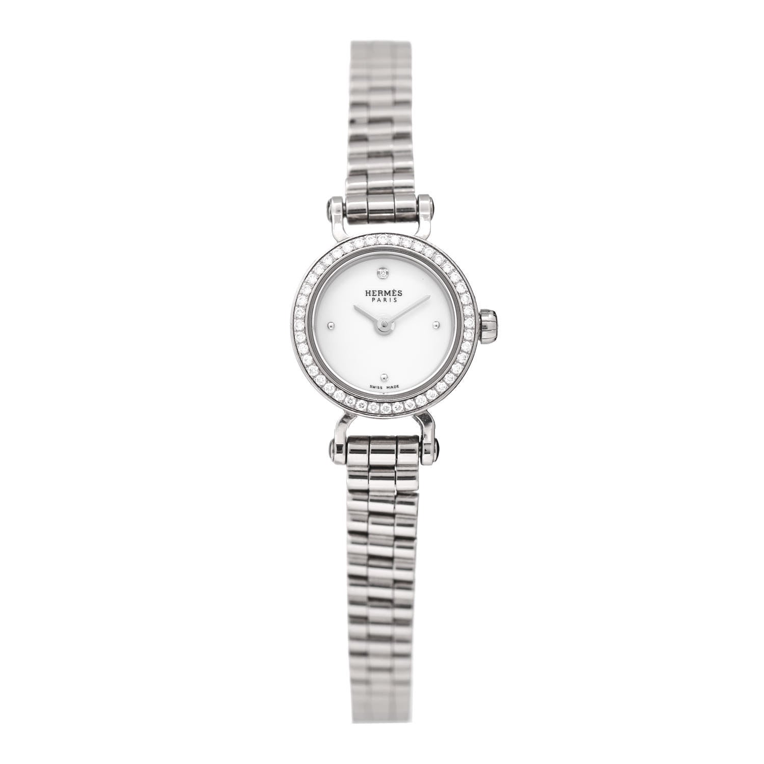 Hermes 18K White Gold Diamond 16mm Faubourg Quartz Watch 1 of 4