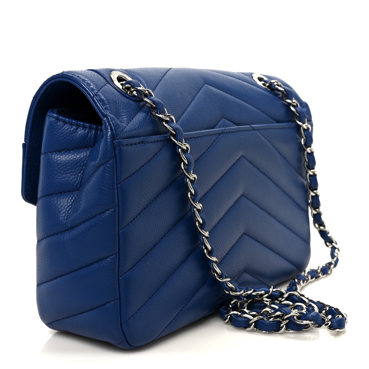 Chanel Caviar Chevron Quilted Single Flap Blue 3 of 11