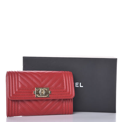 Chanel Calfskin Chevron Quilted Boy Card Holder Wallet Red 9 of 9