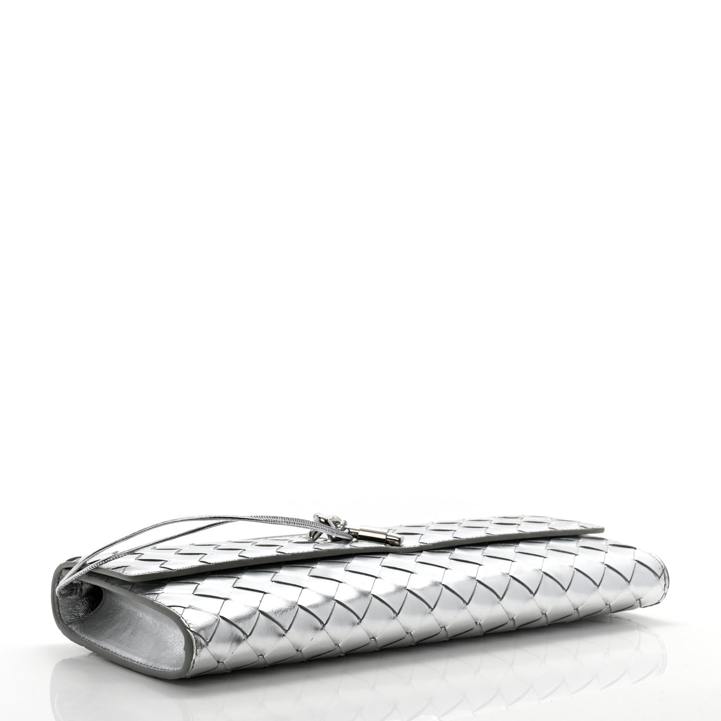 Metallic Nappa Intrecciato Long Andiamo Top Handle Silver