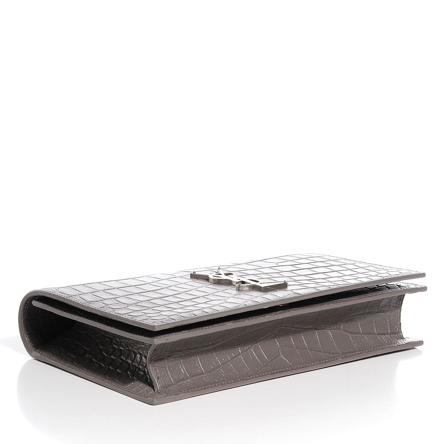 Saint Laurent Crocodile Embossed Classic Monogram Clutch Fog 4 of 8