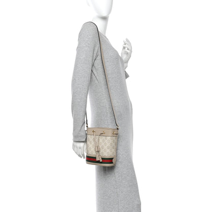 Gucci GG Supreme Monogram Textured Calfskin Web Mini Ophidia Bucket Bag Beige Ebony Mystic White Oatmeal 2 of 14