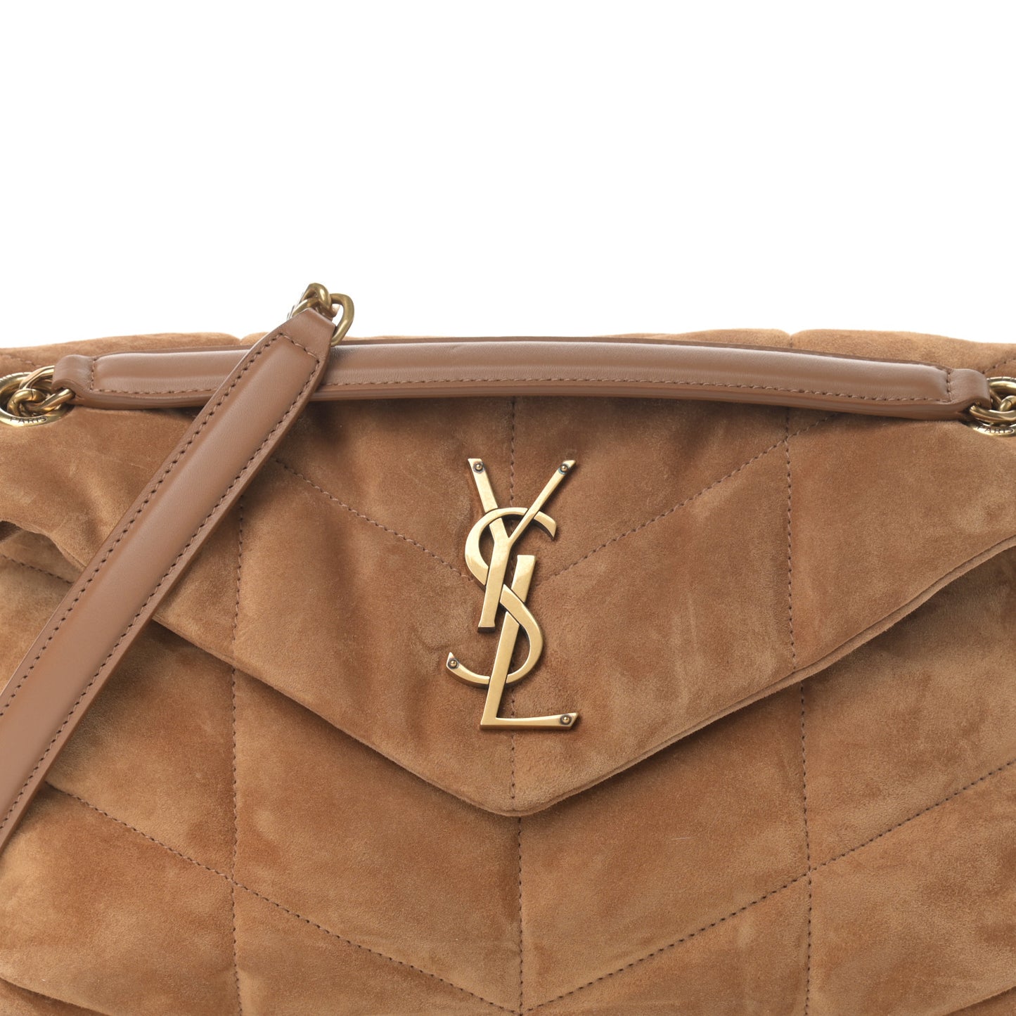 Suede Calfskin Quilted Small Loulou Puffer Monogram Chain Satchel Cinnamon