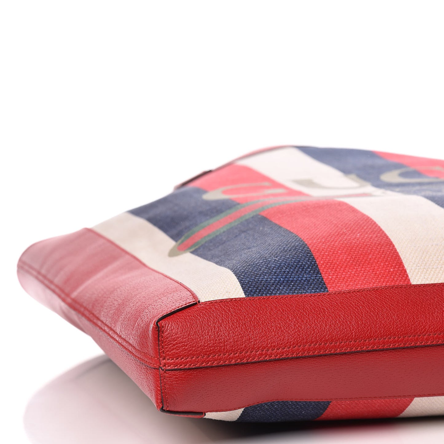 Canvas Calfskin Sylvie Stripe Logo Mens Tote Red White Blue