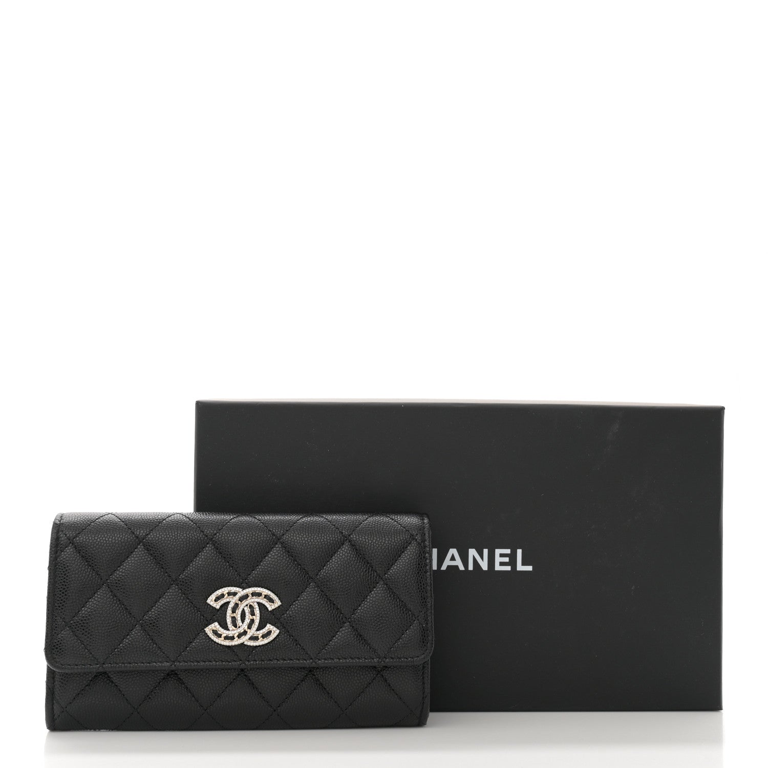 Chanel Caviar Quilted Crystal CC Large Gusset Flap Wallet Black 9 of 9
