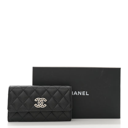 Chanel Caviar Quilted Crystal CC Large Gusset Flap Wallet Black 9 of 9