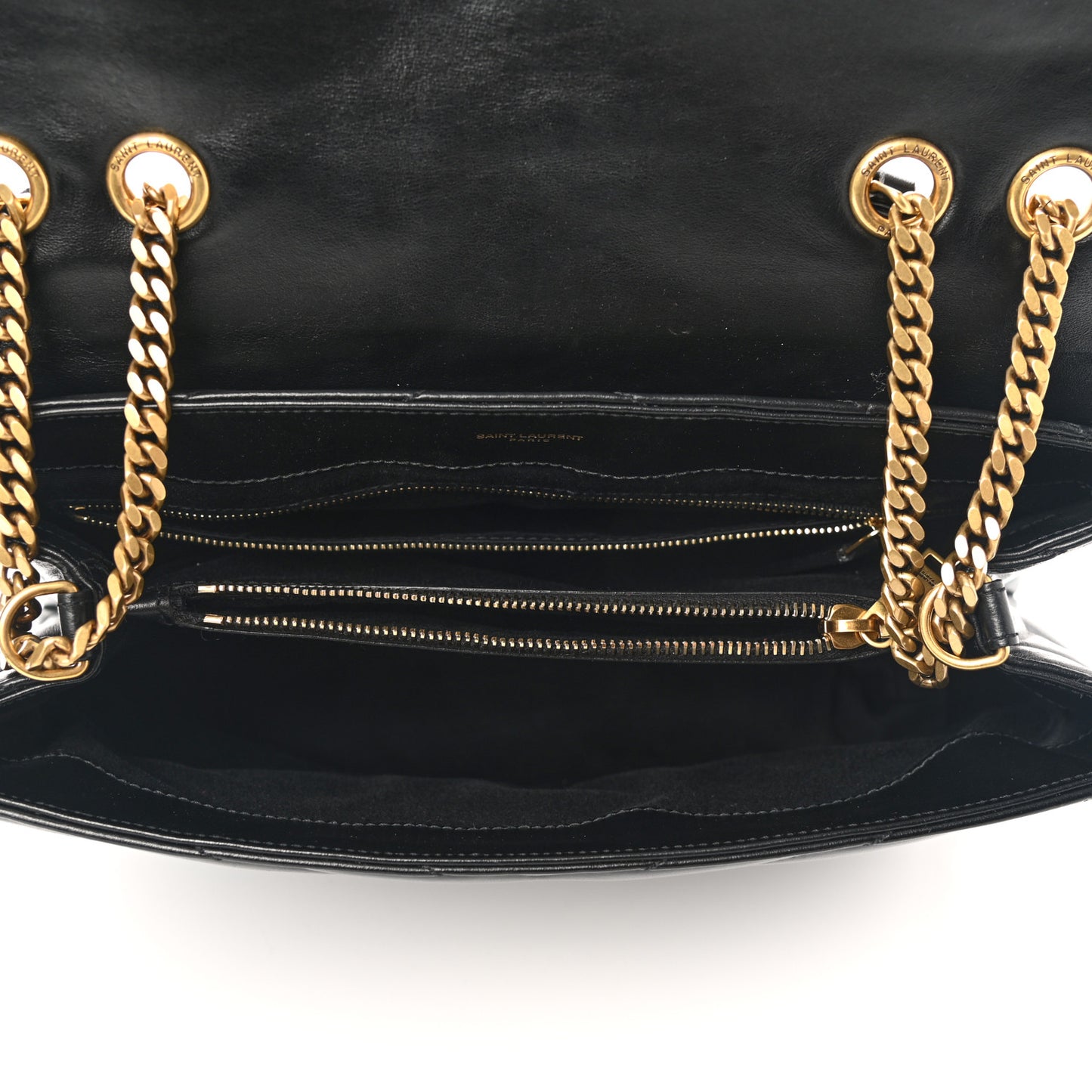 Calfskin Y Quilted Monogram Medium Loulou Chain Satchel Black