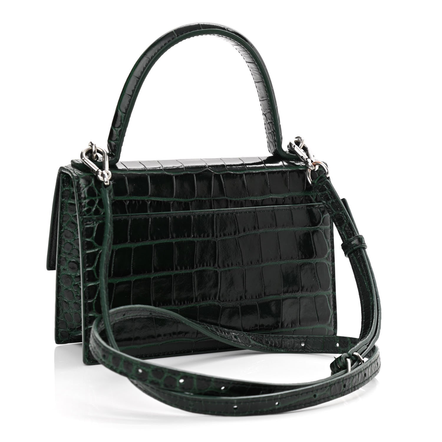 Balenciaga Shiny Calfskin Crocodile Embossed XS Sharp Top Handle Bag Forest Green 3 of 12