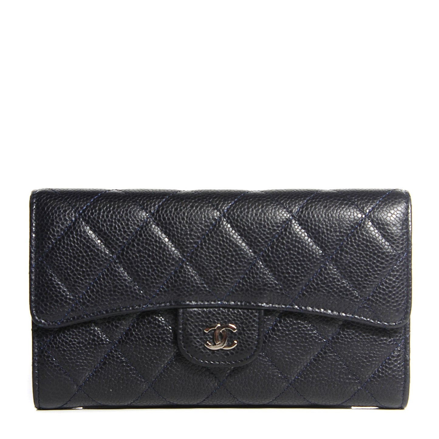 Caviar Quilted Large Flap Wallet Navy