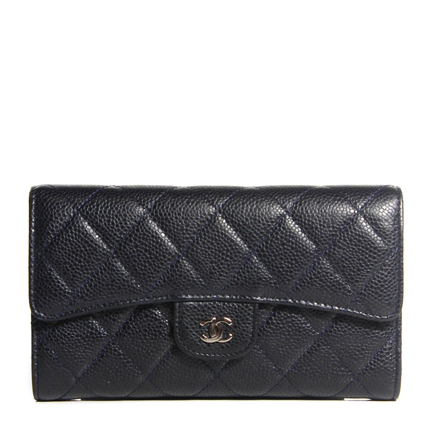 Chanel Caviar Quilted Large Flap Wallet Navy 1 of 7