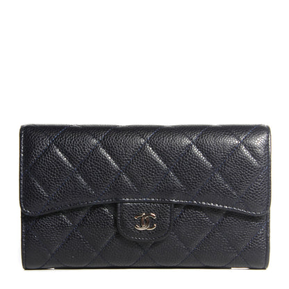 Chanel Caviar Quilted Large Flap Wallet Navy 1 of 7