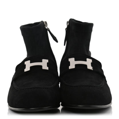 Hermes Stretch Velvet Goatskin Saint Honore Ankle Boots 37 Black 2 of 9