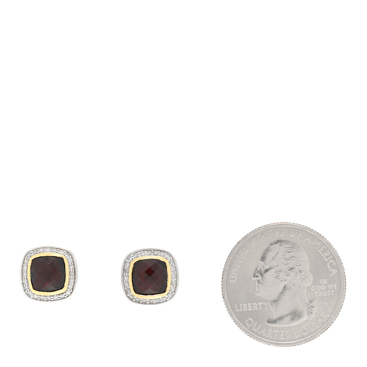 Sterling Silver 18K Yellow Gold Diamond Garnet 7mm Petite Albion Earrings