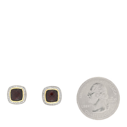 David Yurman Sterling Silver 18K Yellow Gold Diamond Garnet 7mm Petite Albion Earrings 2 of 4