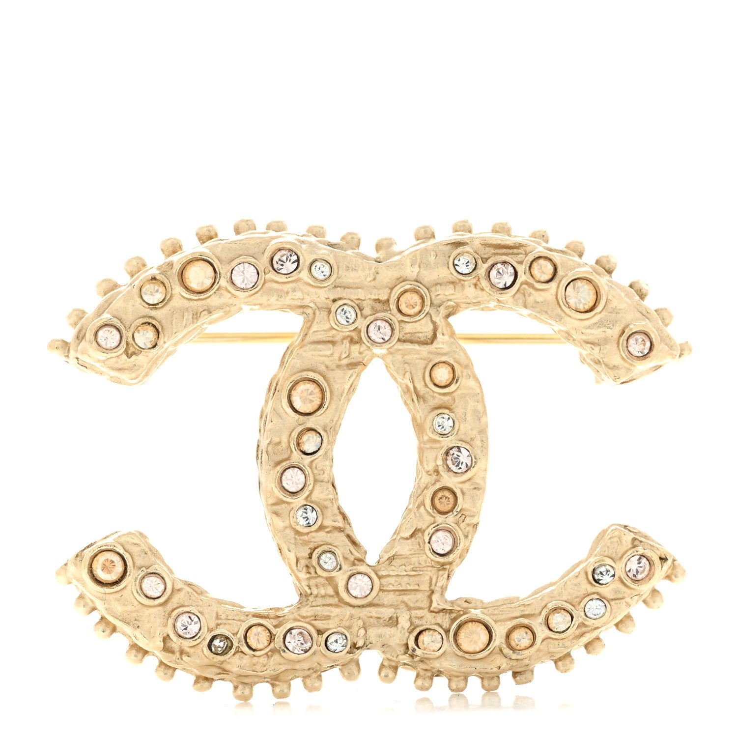 Chanel Crystal CC Brooch Pin Gold 1 of 3