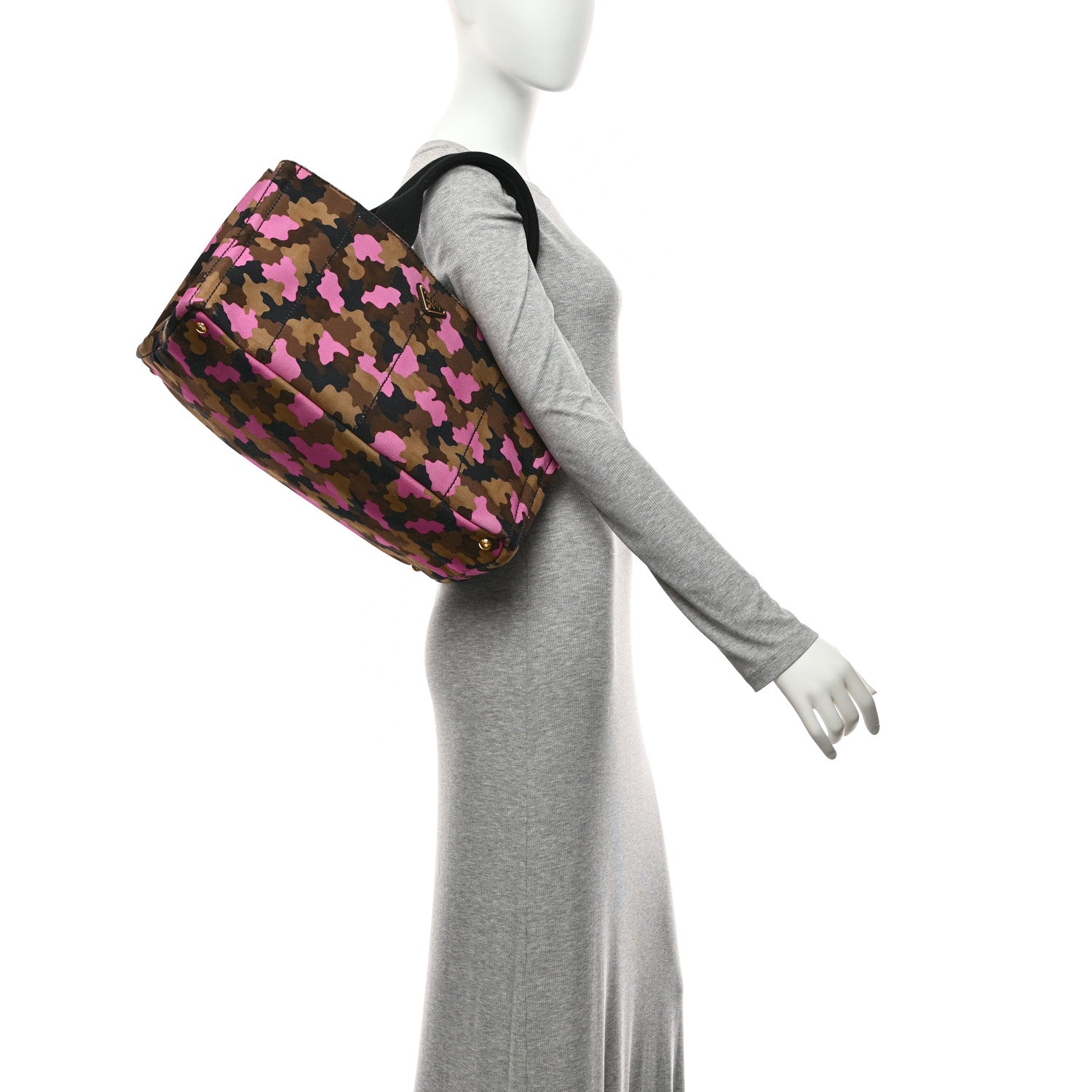 Prada Canapa Camouflage Tote  Pink Brown 2 of 11