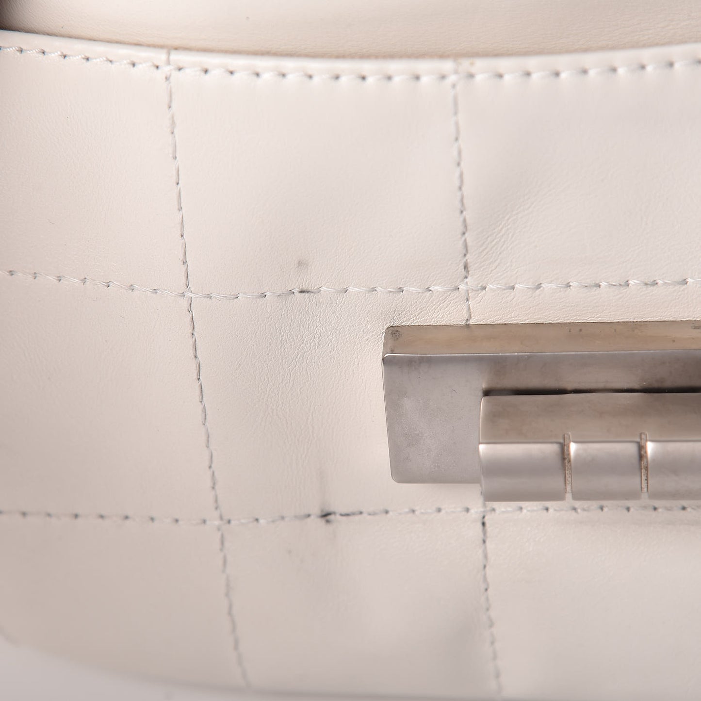 Calfskin Square Stitched Mademoiselle Shoulder Bag White