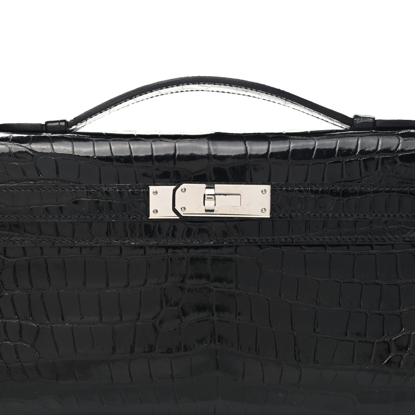 Shiny Porosus Crocodile Kelly Cut Pochette Black
