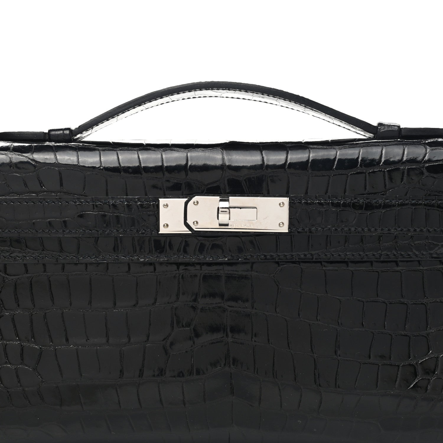 Hermes Shiny Porosus Crocodile Kelly Cut Pochette Black 8 of 9