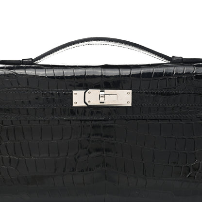 Hermes Shiny Porosus Crocodile Kelly Cut Pochette Black 8 of 9