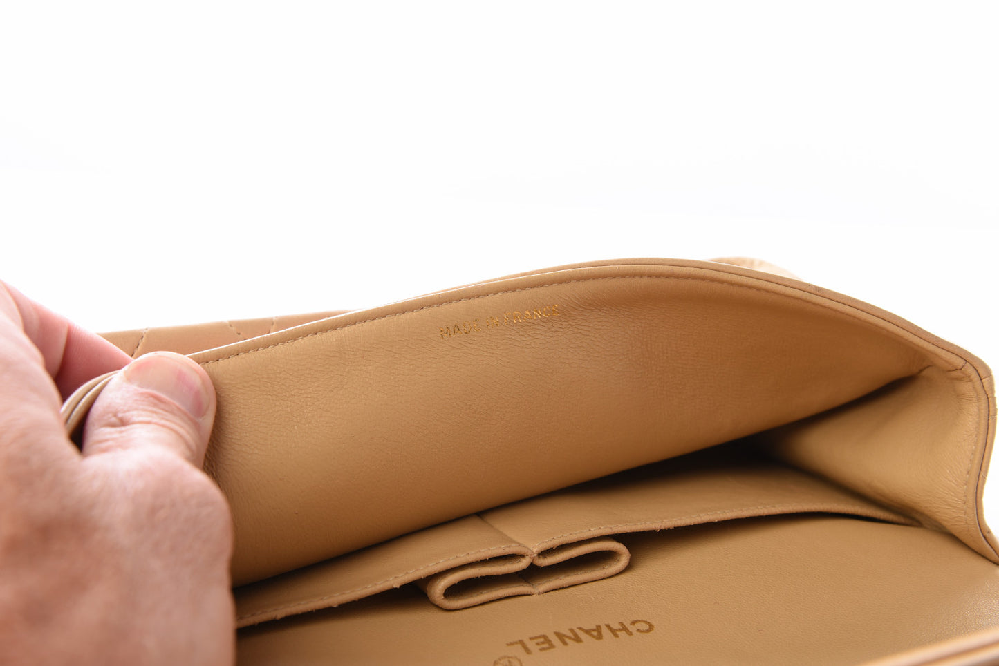 Lambskin Quilted Medium Double Flap Beige