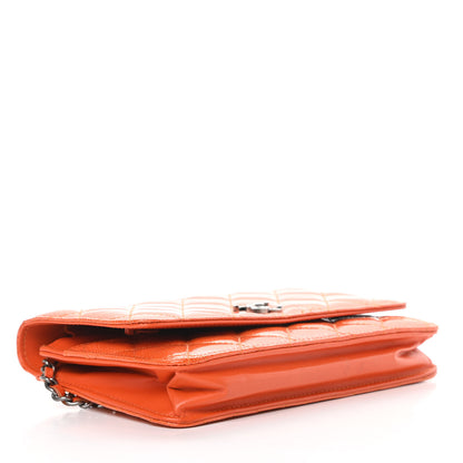 Chanel Distressed Patent Calfskin Quilted Wallet On Chain WOC Orange 4 of 15
