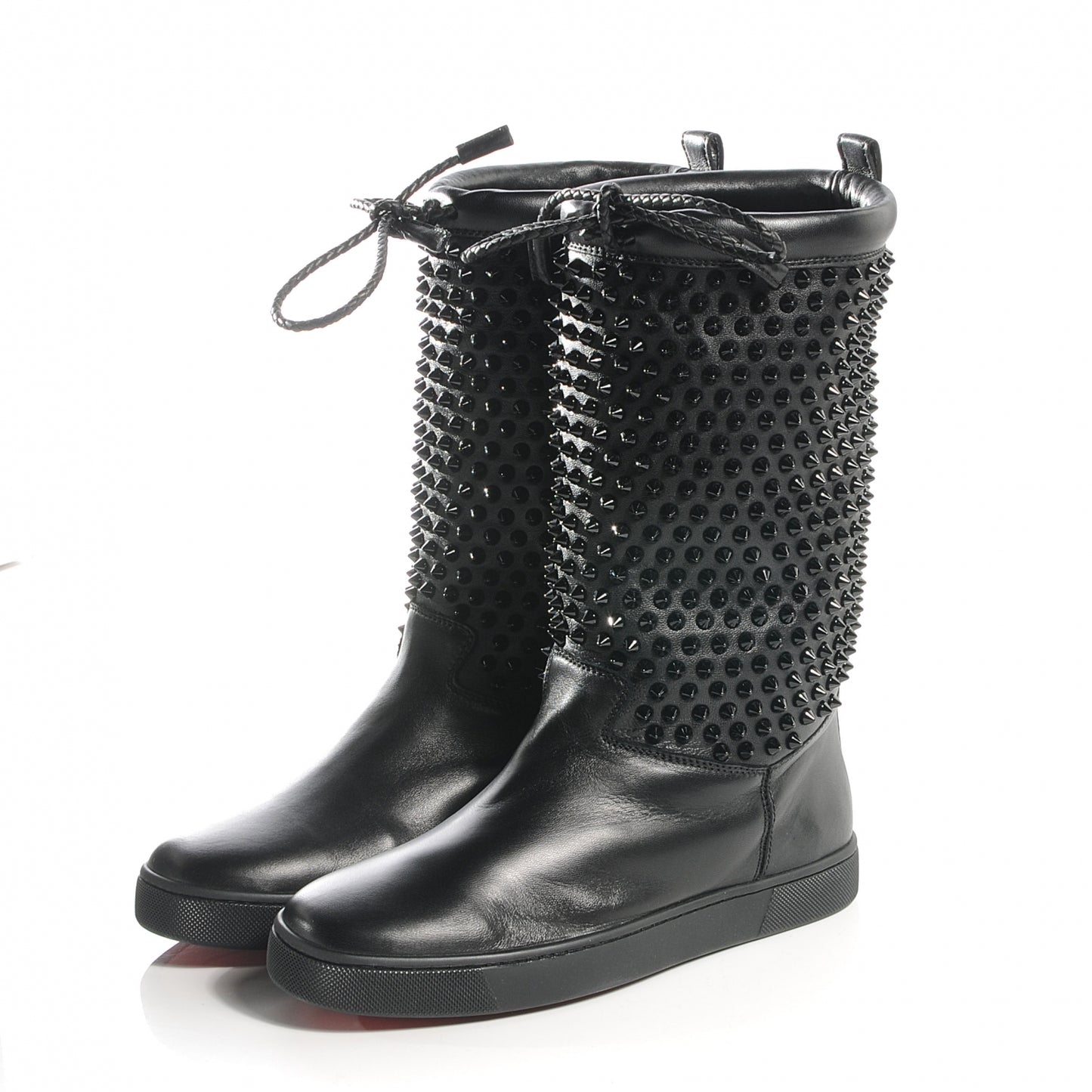 Nappa Surlapony Spikes Flat Boots 38 Black