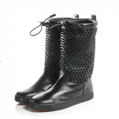Christian Louboutin Nappa Surlapony Spikes Flat Boots 38 Black 3 of 6