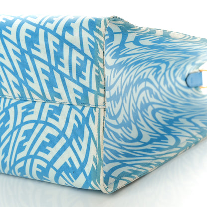 Fendi X SARAH COLEMAN Glazed Canvas Vitello King FF Vertigo Shopping Tote Bag Cyber Blue White 10 of 12