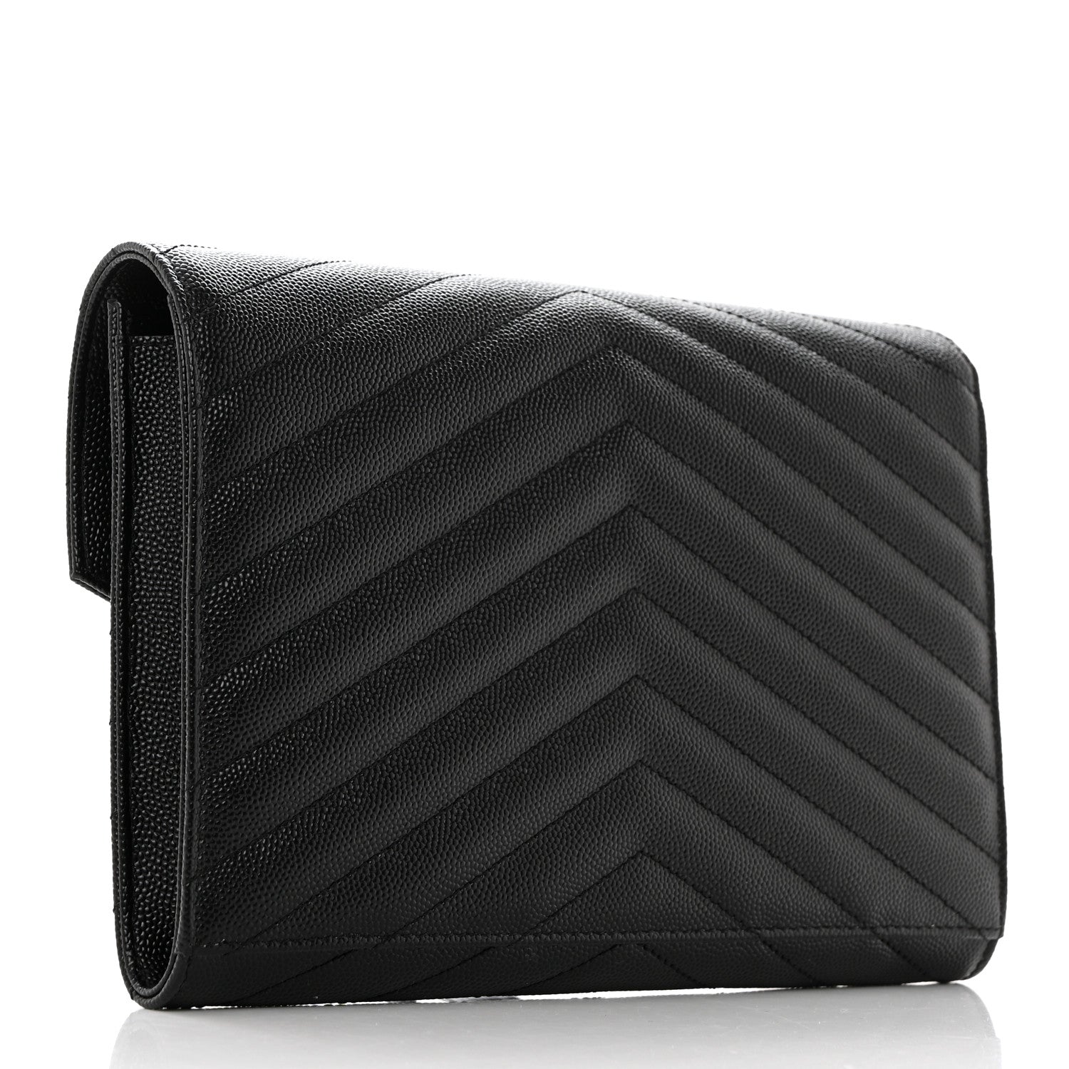 Saint Laurent Grain De Poudre Matelasse Chevron Monogram Monochrome Envelope Clutch Black 3 of 7
