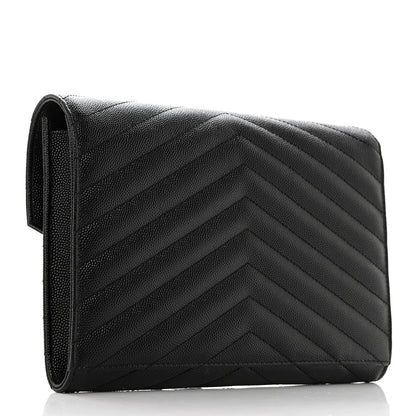 Saint Laurent Grain De Poudre Matelasse Chevron Monogram Monochrome Envelope Clutch Black 3 of 7