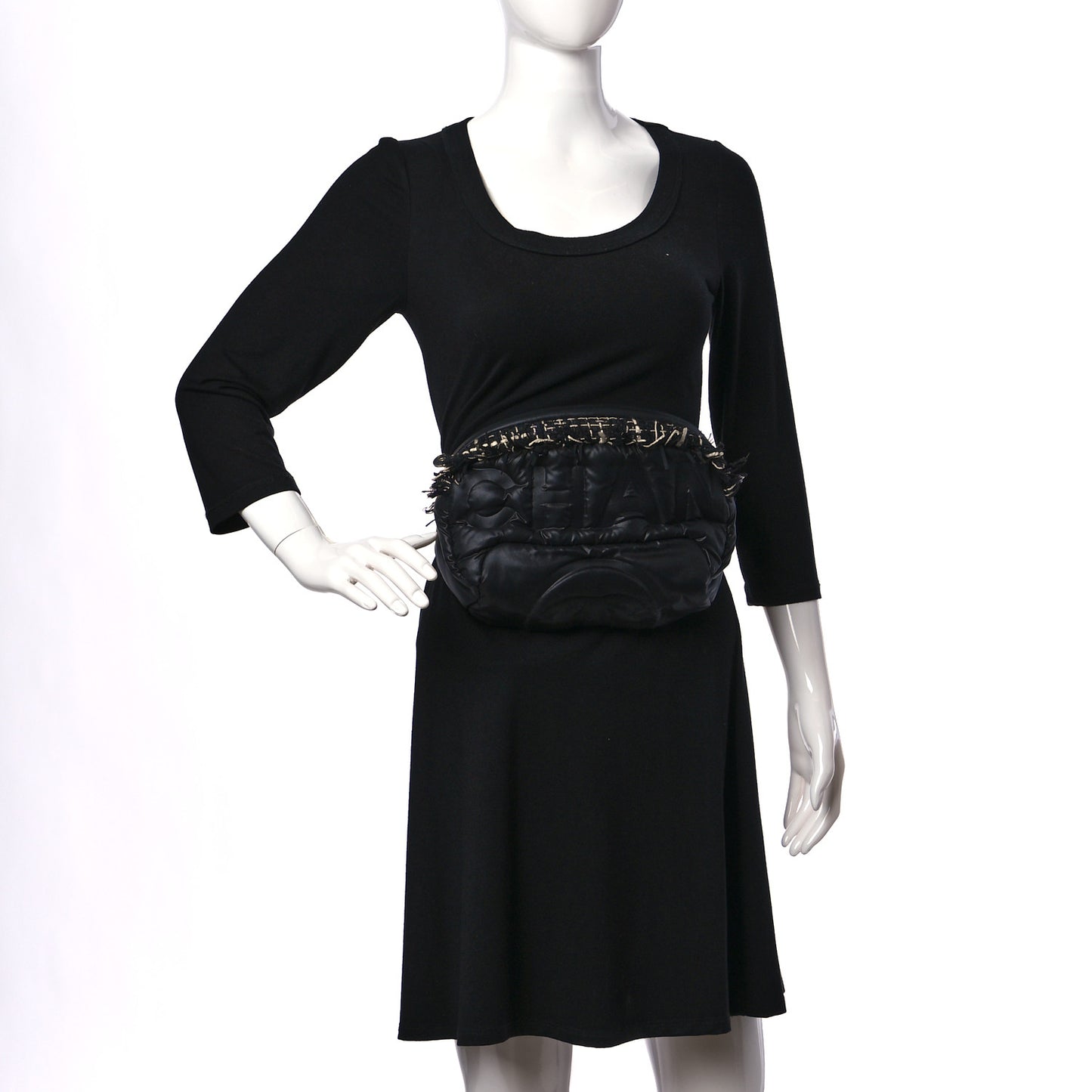 Nylon Tweed Coco Neige Belt Bag Black