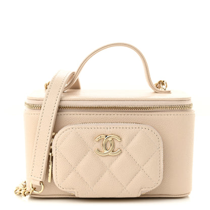 Chanel Caviar Quilted Top Handle Pocket Vanity Case Beige 1 of 12
