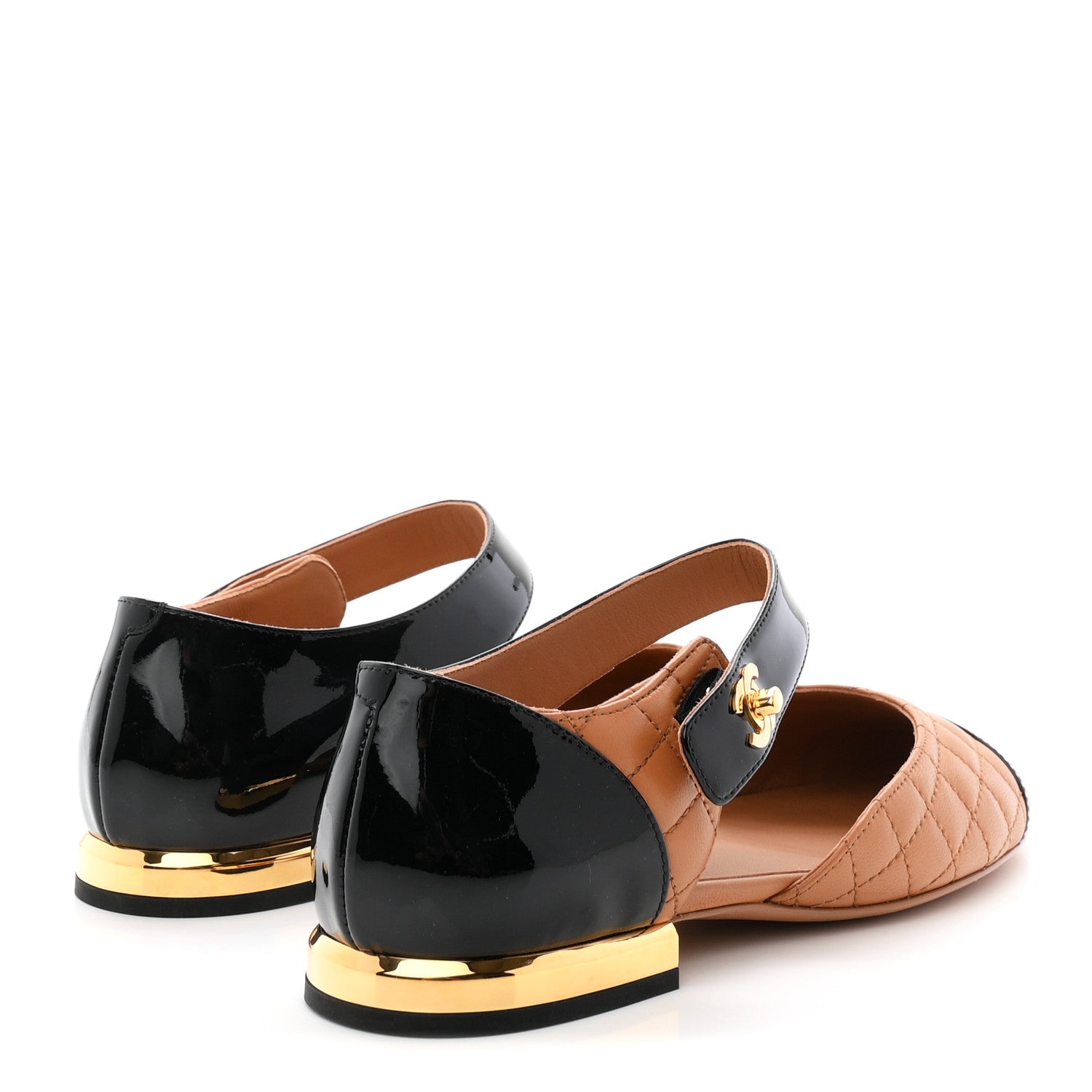 Chanel Patent Lambskin Quilted Cap Toe Ballerina Flats 36 Light Brown Black 5 of 10