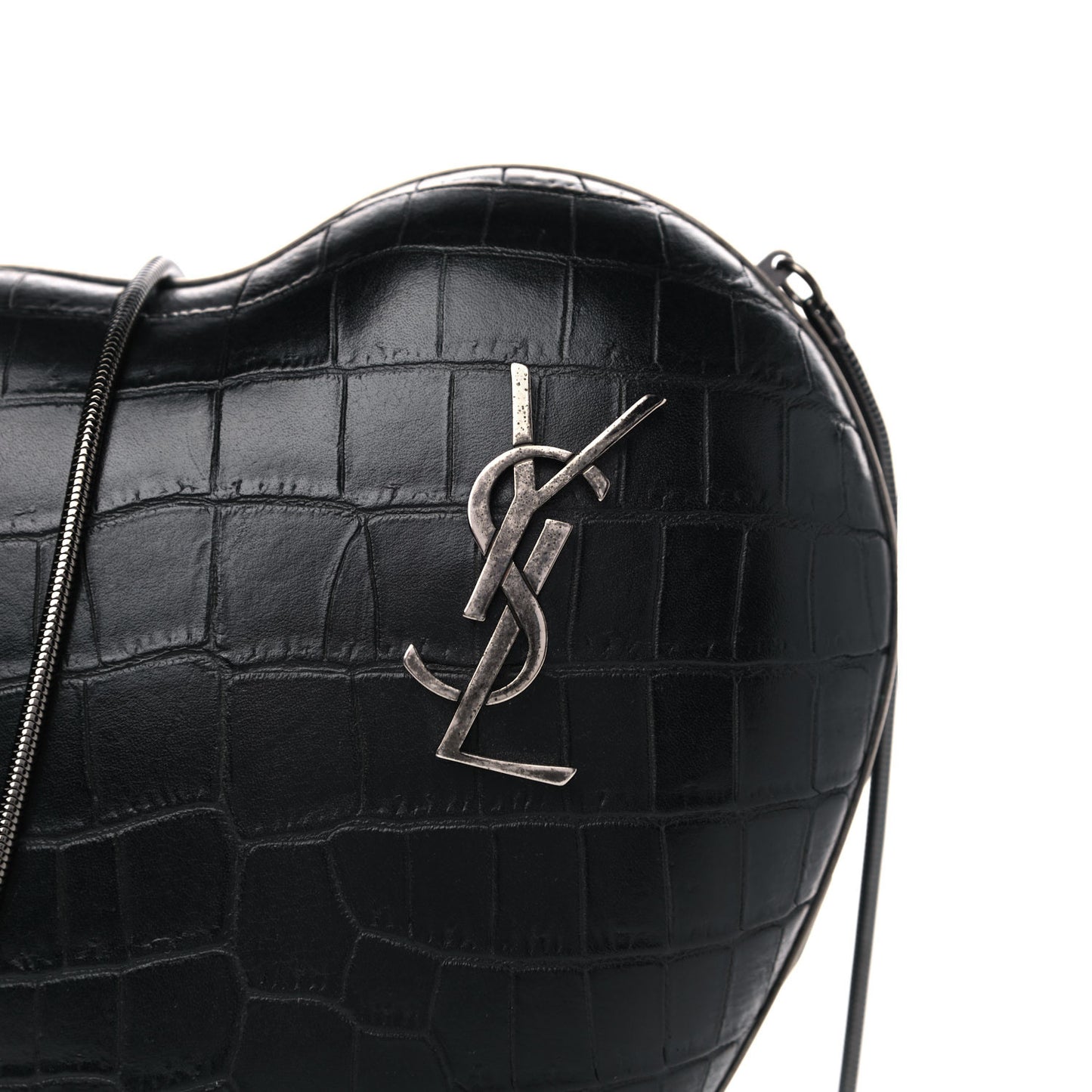 Calfskin Crocodile Embossed Monogram Love Box Bag Black