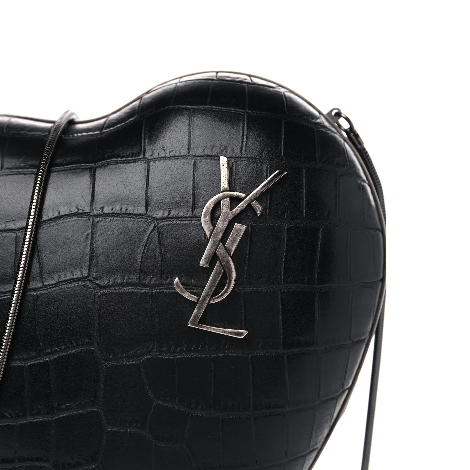Saint Laurent Calfskin Crocodile Embossed Monogram Love Box Bag Black 9 of 13