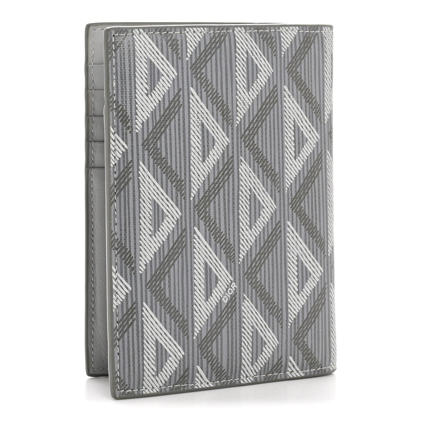 Calfskin CD Diamond Canvas Passport Holder Grey