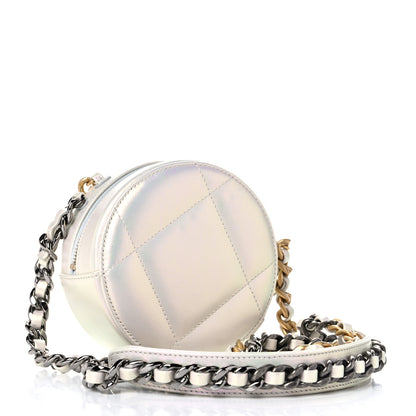 Chanel Iridescent Calfskin Quilted Chanel 19 Round Clutch With Chain White 3 of 10