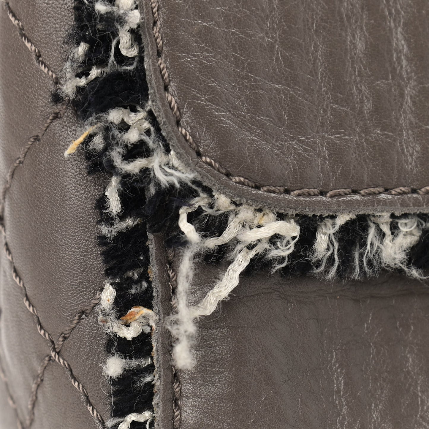 Tweed Calfskin Tweedy Single Flap Grey