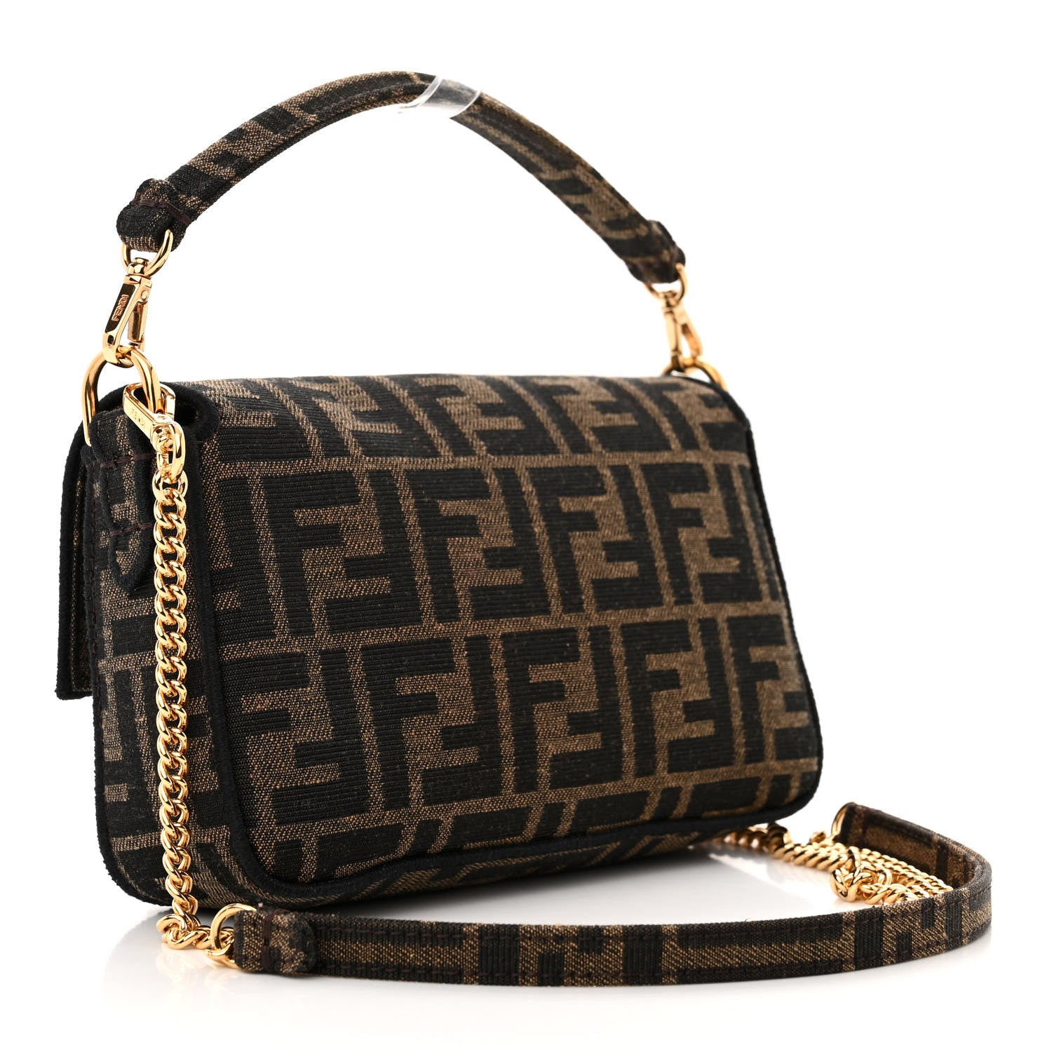 Fendi Fabric Jacquard FF 1974 Mini Baguette Tobacco Moro Black 3 of 10