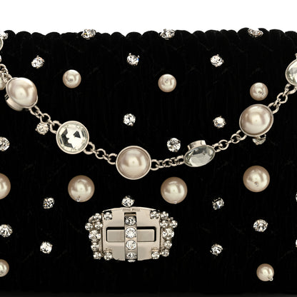 Miu Miu Velvet Matelasse Crystal Pearl Chain Shoulder Bag Black 8 of 10